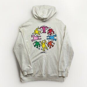Keith Haring x H&M Hoodie Sweatshirt Cream Dancing People Rainbow Multicolor S